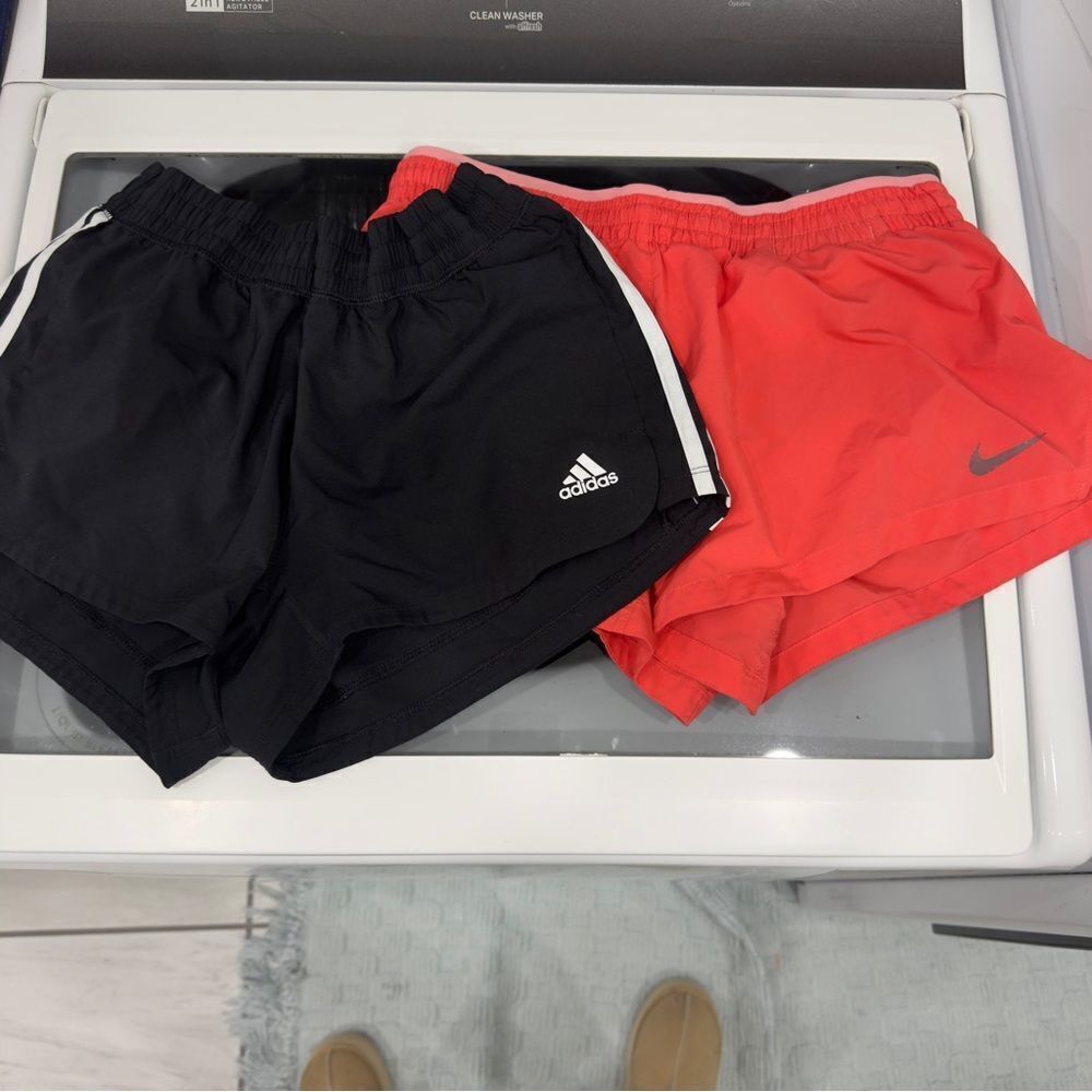 Black Adidas & rust colored Nike running athletic shorts bundle-good condition